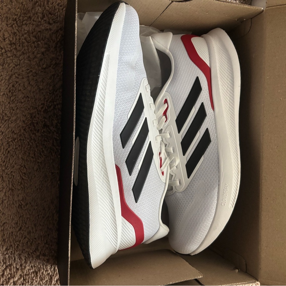 Adidas Men's White, Black, and Red Sneakers